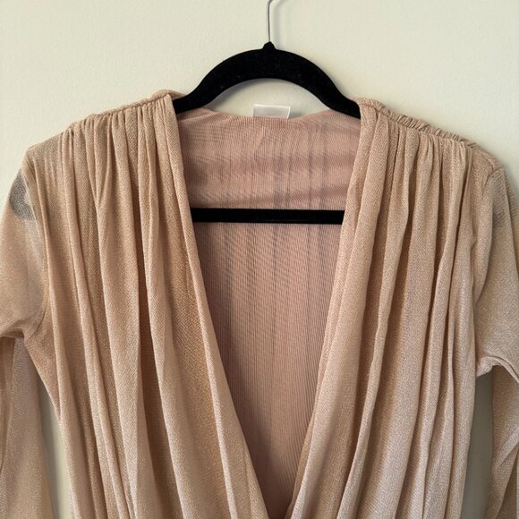 Abercrombie Mesh Net Draped Top (Bodysuit) in Shimmery Pale Tan, Size M - Picture 2 of 6